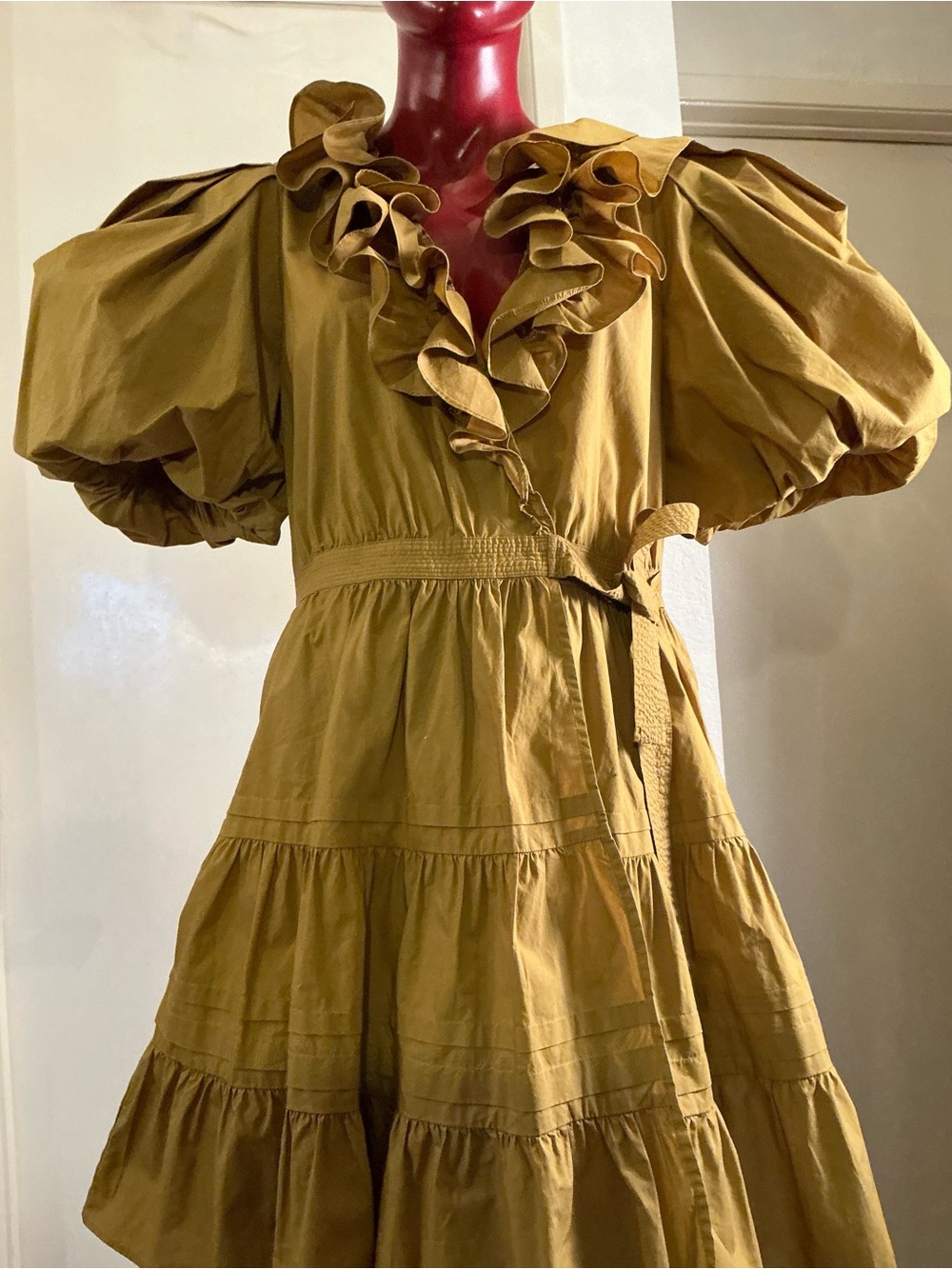 ULLA JOHNSON “MAUDE” Mustard Ruffle V-Neck Mini Dress Women Sz 8 - Picture 17 of 17